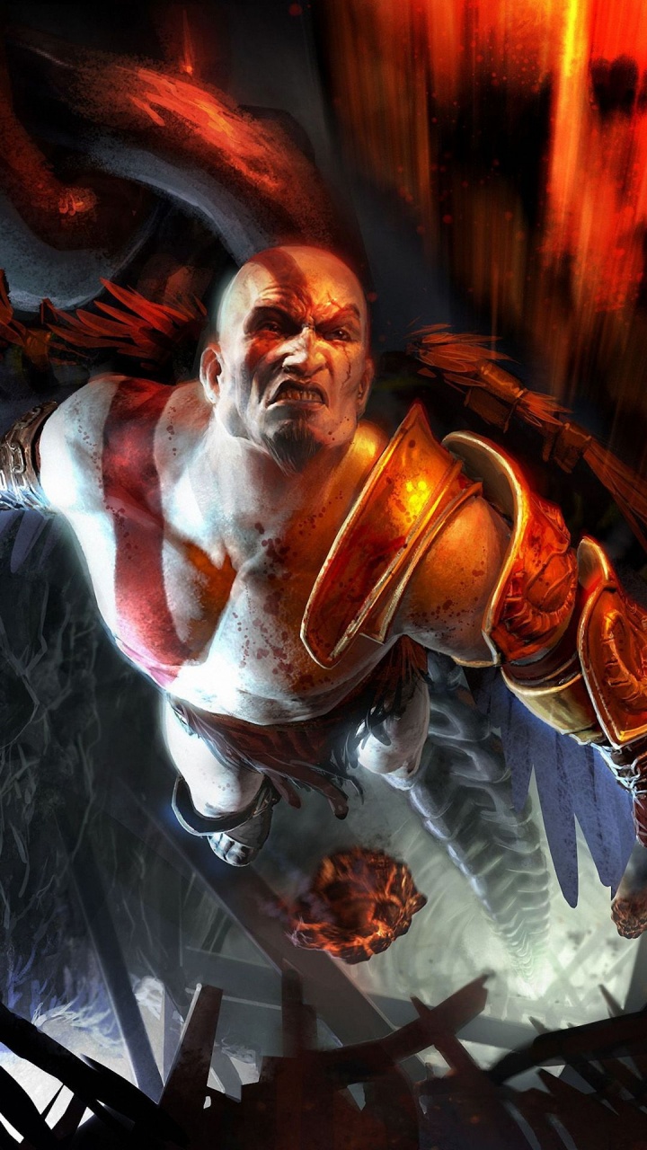 Обои god of war, кратос, свет, мультфильм, газ в разрешении 720x1280