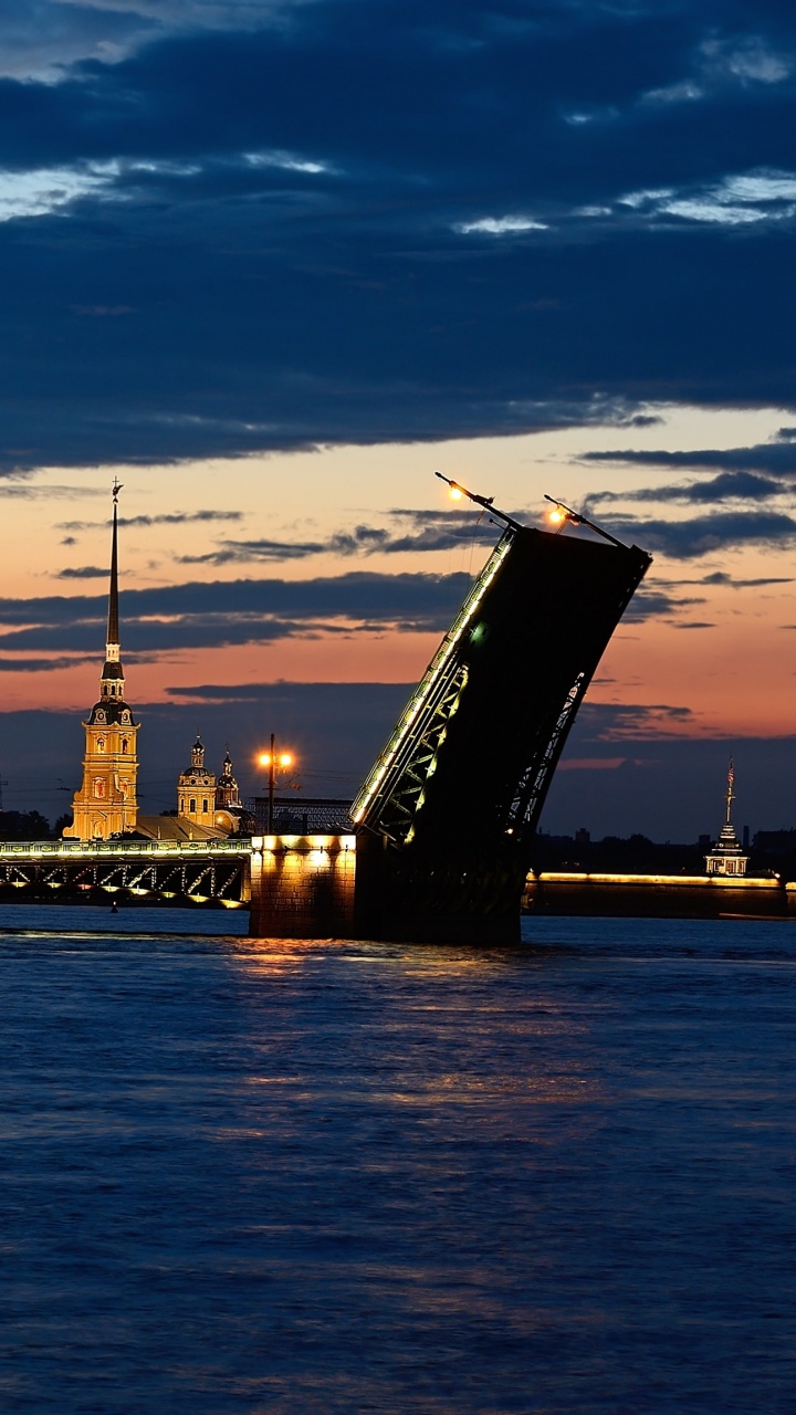 Обои Нева, мост, вечер, реки, сумрак в разрешении 720x1280
