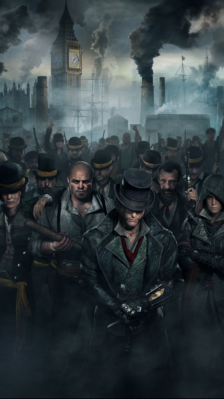 Обои assassins creed syndicate, assassins creed unity, ubisoft, темнота, толпа в разрешении 720x1280