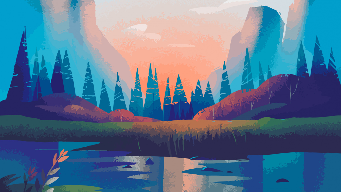 Обои иллюстрация, Цифровая иллюстрация, дизайн, цифровое искусство, пейзаж в разрешении 1366x768