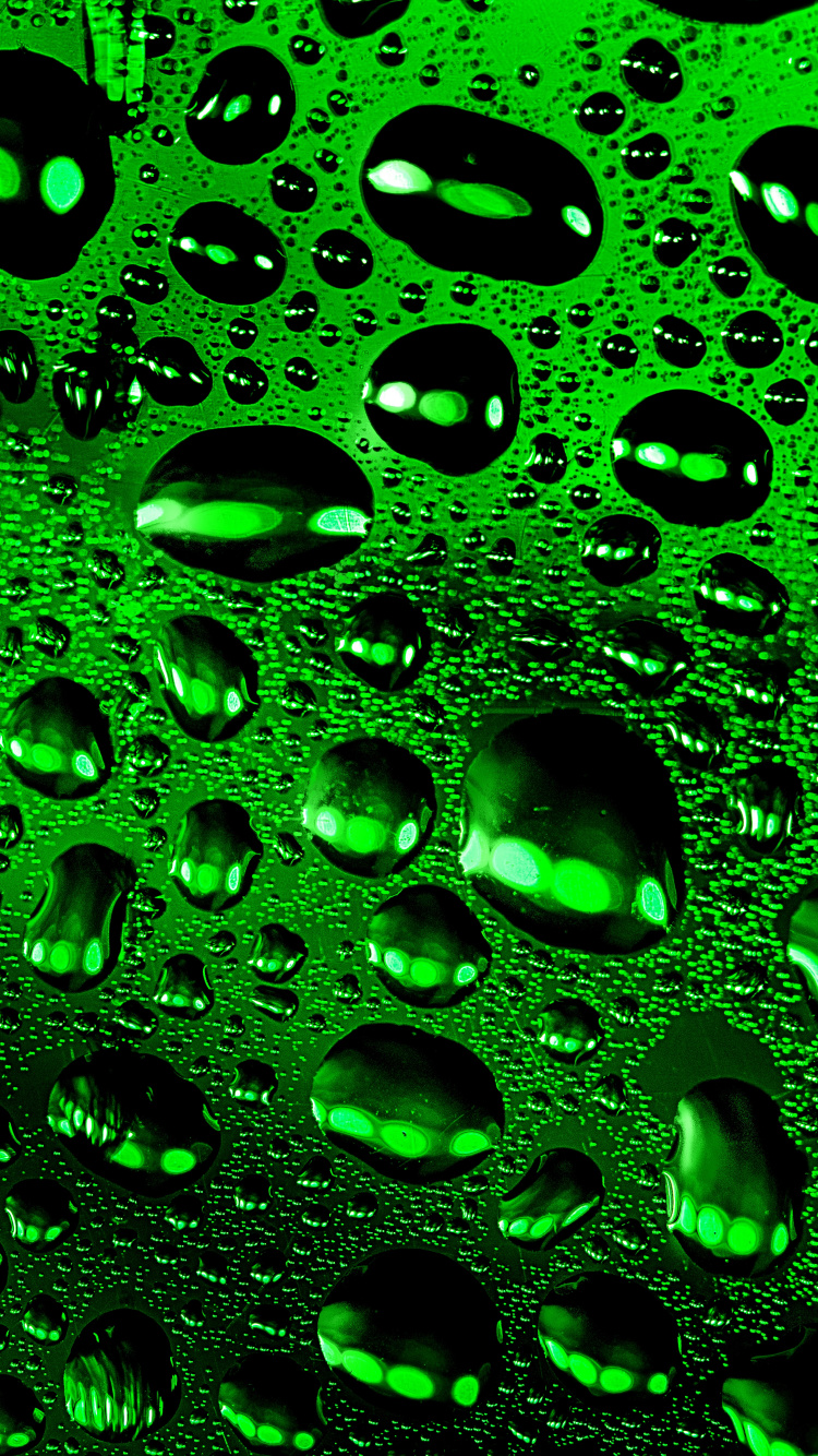 Обои зеленый, вода, падение, роса, узор в разрешении 750x1334