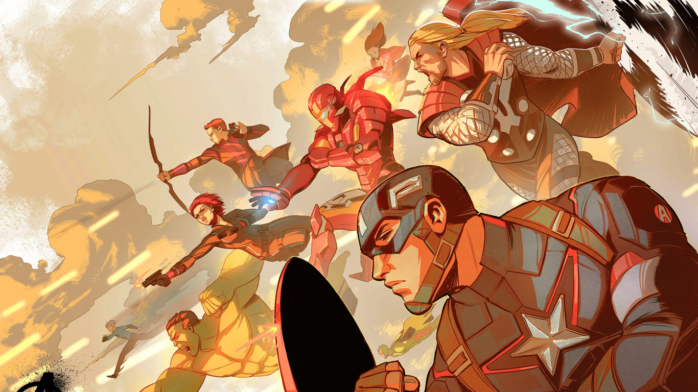 Обои Капитан Америка, ТОР, Халк, мститель, арт в разрешении 1366x768