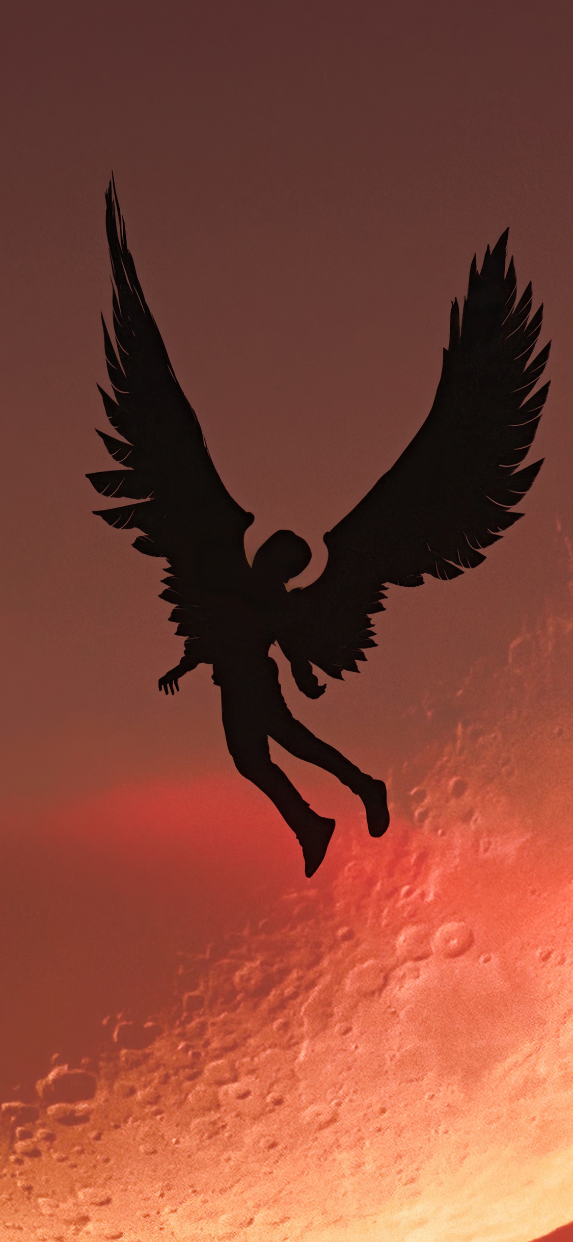 Обои атмосфера, луна, клюв, птица, арт в разрешении 1125x2436