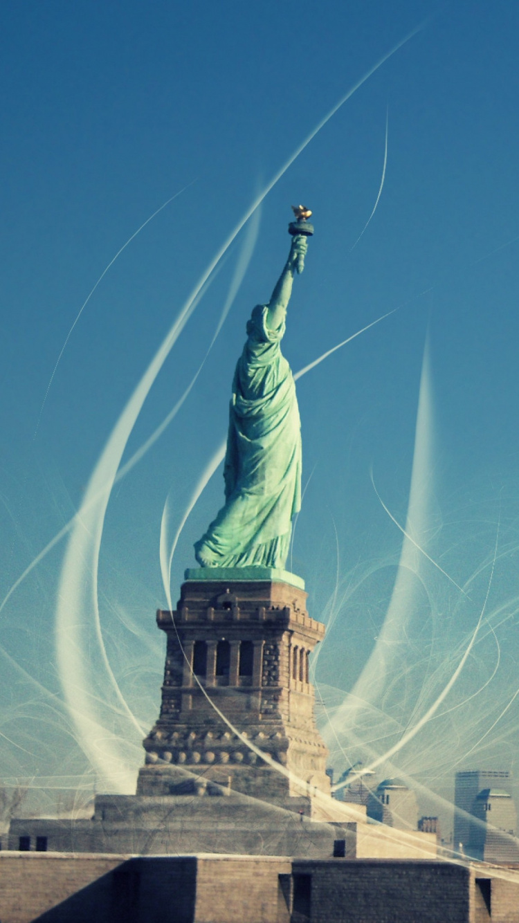 Обои статуя свободы, Статуя Свободы национальный памятник, статуя, ориентир, линия горизонта в разрешении 750x1334