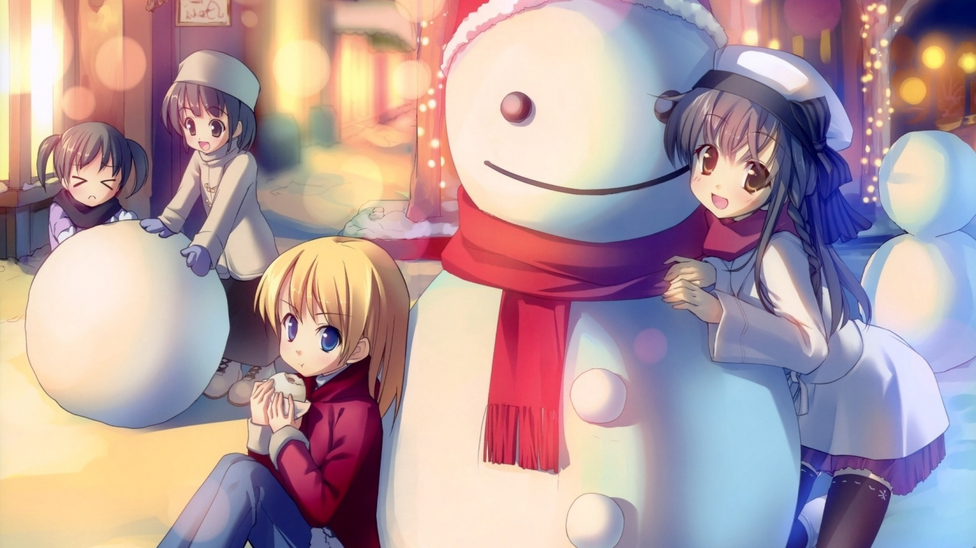 Обои аниме, Рождественский день, мультфильм, фейри Тейл, рот в разрешении 1366x768