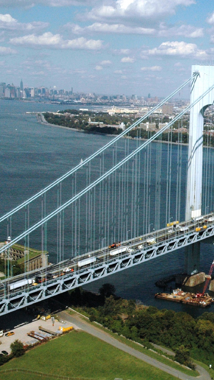 Обои Веррацано-Нарроус-Бридж, Нью-Йоркской Гавани, узкий проход, мост, подвесной мост в разрешении 720x1280