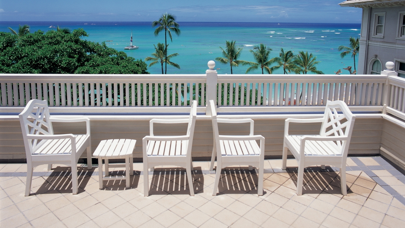 Обои таблица, терраса, стул, свойство, уличная мебель в разрешении 1366x768