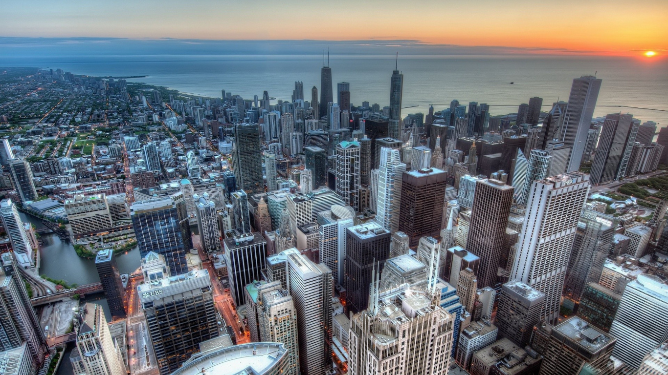 Обои Чикаго, Уиллис-Тауэр, небоскреб, город, городской пейзаж в разрешении 1366x768