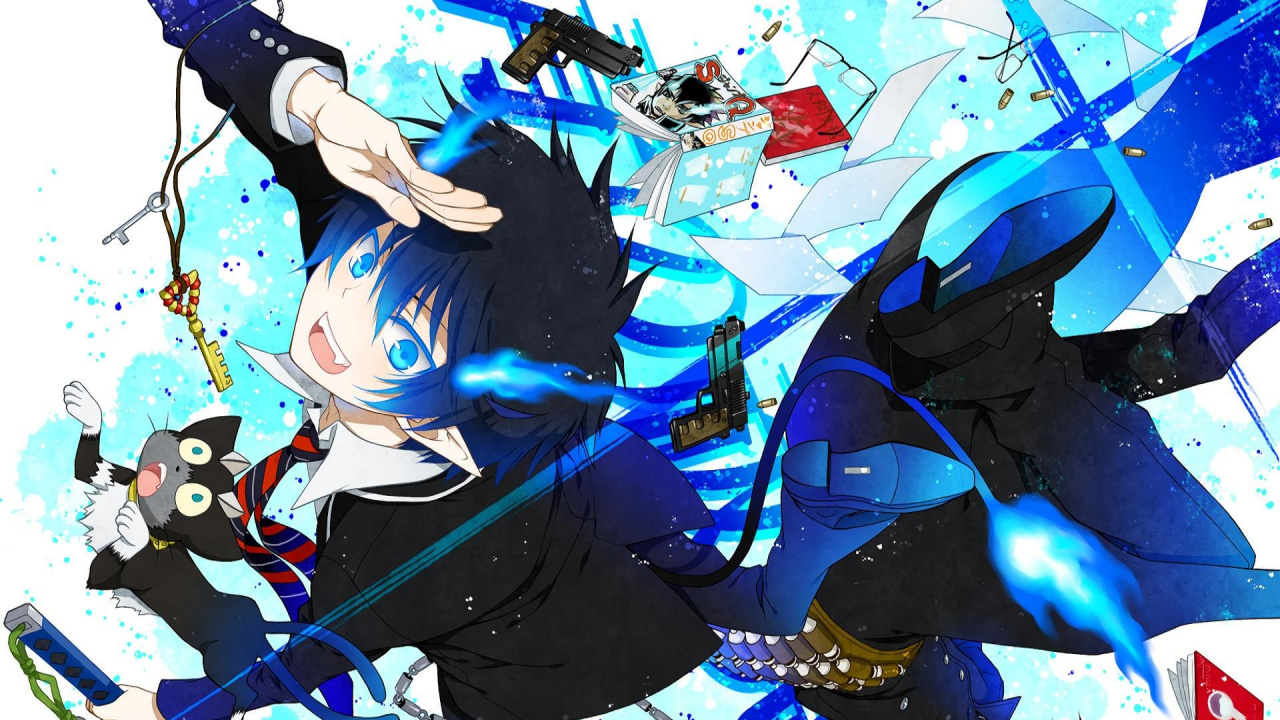 Обои Рин окумура, Юкио окумура, синий экзорцист, аниме, графический дизайн в разрешении 1280x720