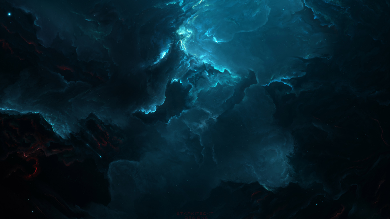 Обои туманность, синий, вода, бирюза, темнота в разрешении 1366x768