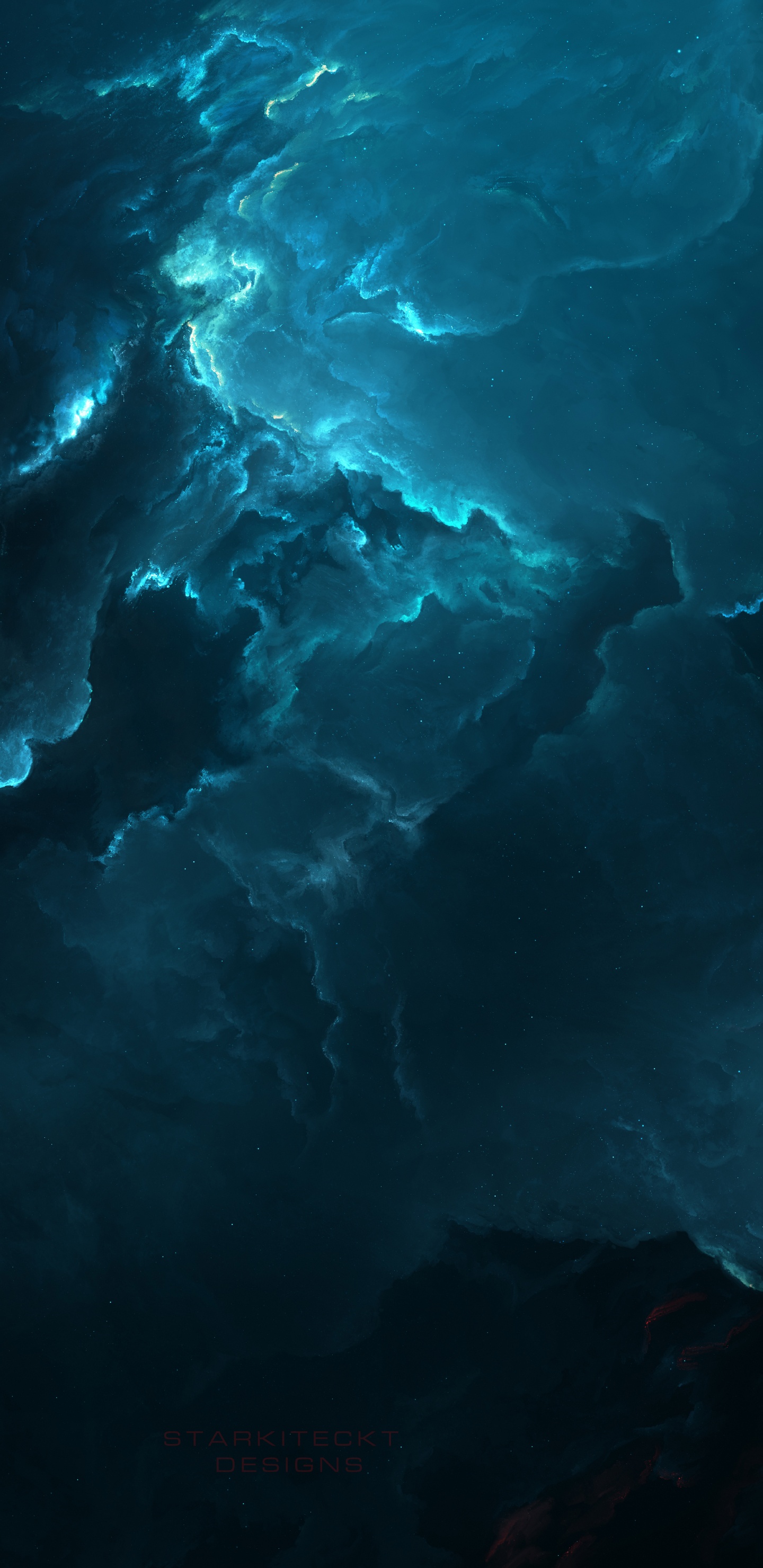 Обои туманность, синий, вода, бирюза, темнота в разрешении 1440x2960