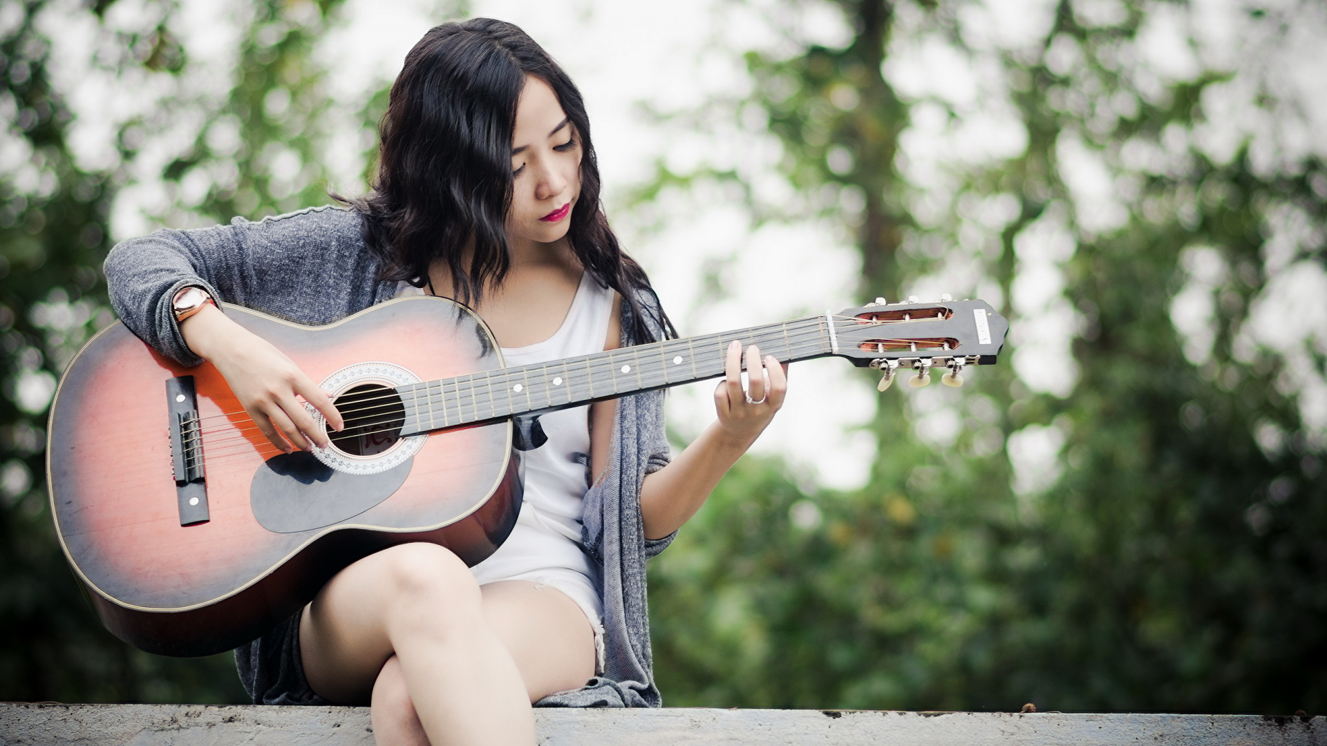 Обои гитара, электрогитара, акустическая гитара, струнный инструмент, музыкант в разрешении 1920x1080