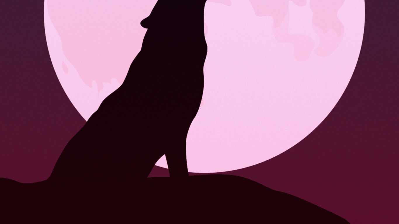 Обои силуэт воющего волка, волк, завывание, минимализм, арт в разрешении 1366x768