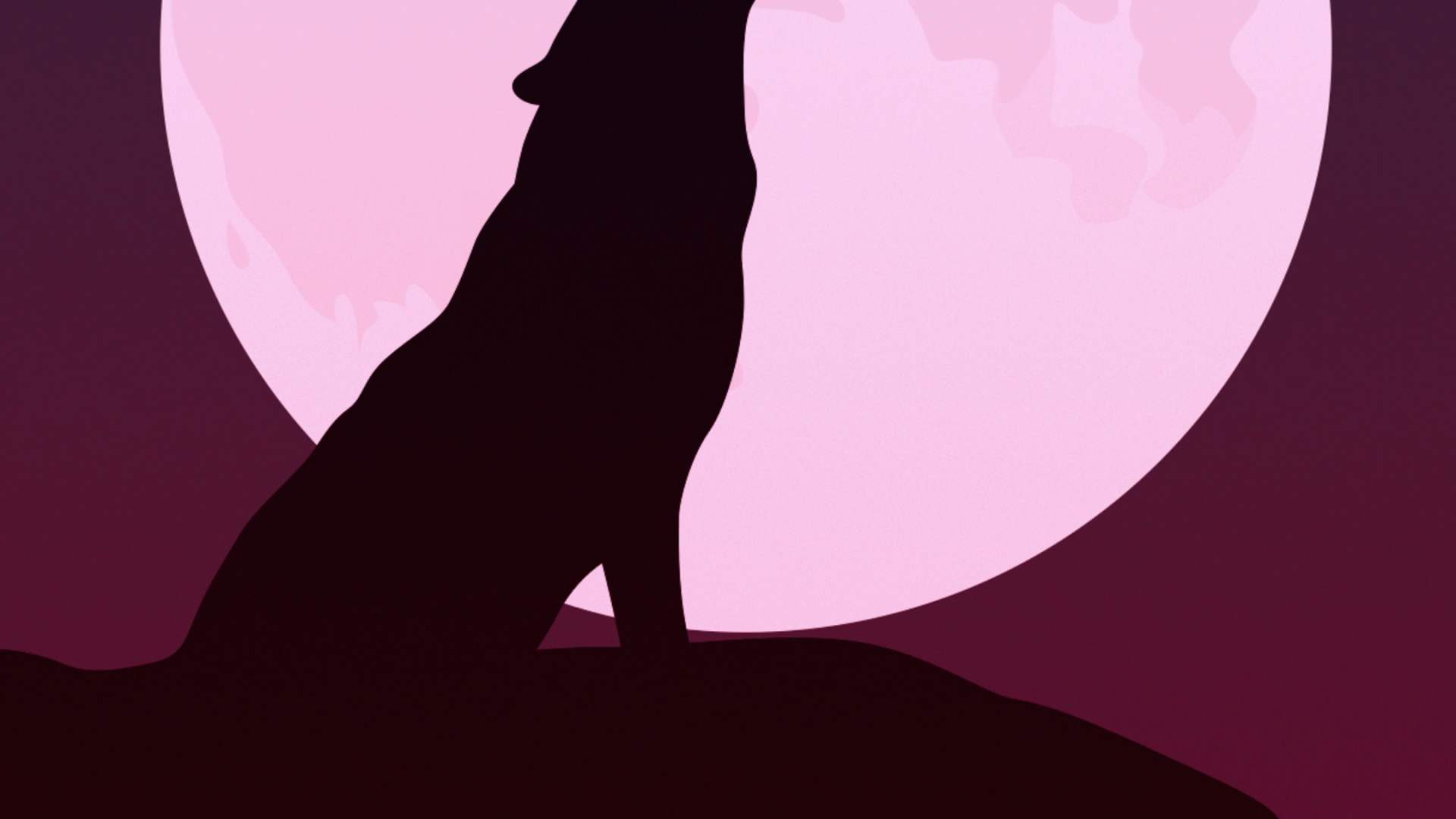 Обои силуэт воющего волка, волк, завывание, минимализм, арт в разрешении 1920x1080