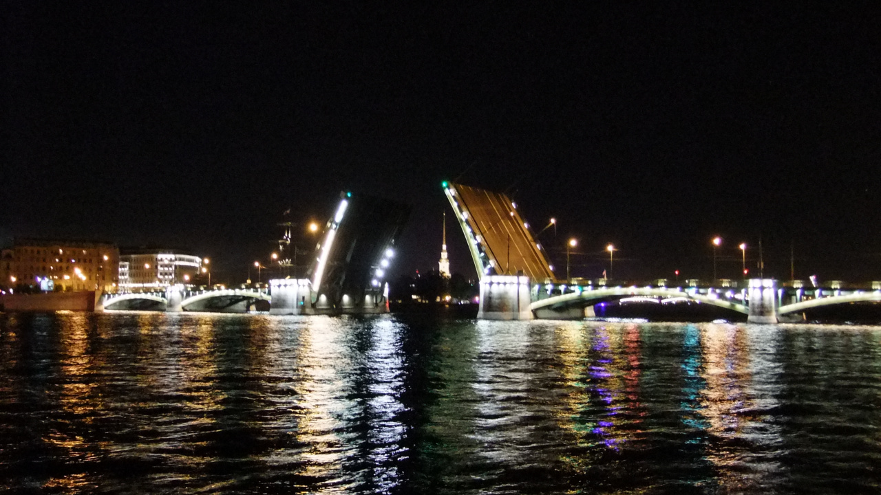 Обои ночь, вода, освещение, водный путь, отражение в разрешении 1280x720