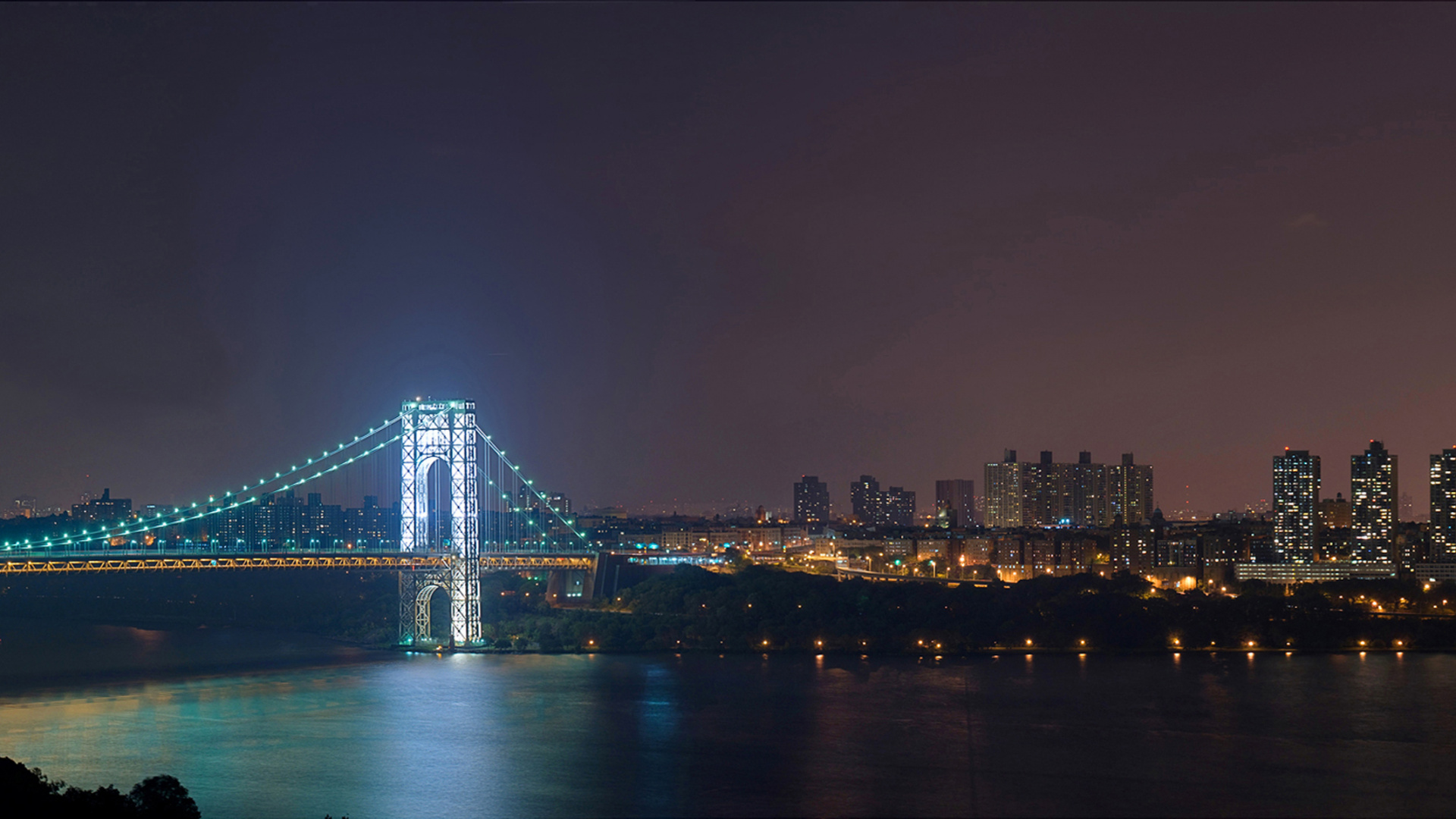 Обои ночь, линия горизонта, город, городской пейзаж, ориентир в разрешении 1920x1080