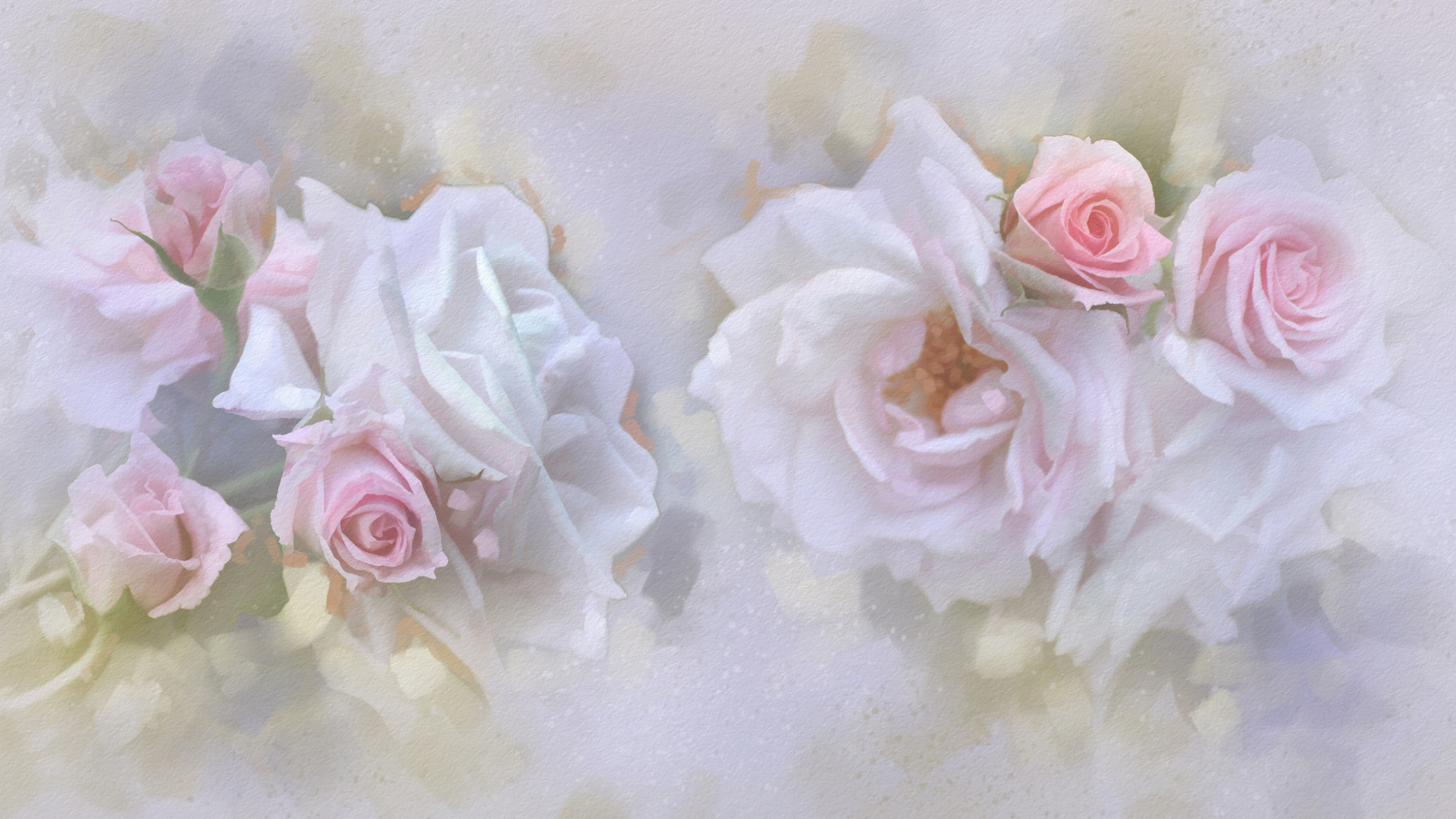 Обои пастель, сад роз, живопись, розовый, цветок в разрешении 1920x1080