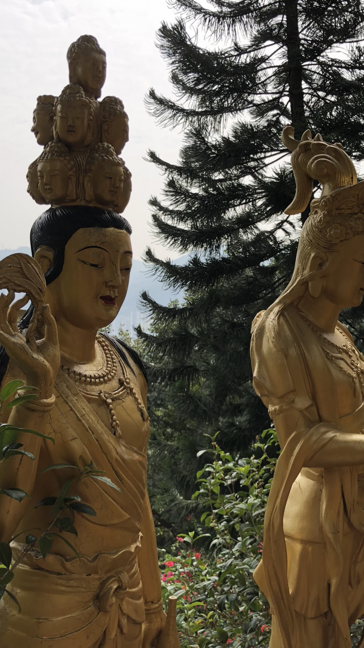 Обои статуя, человек, скульптура, арт, храм в разрешении 750x1334