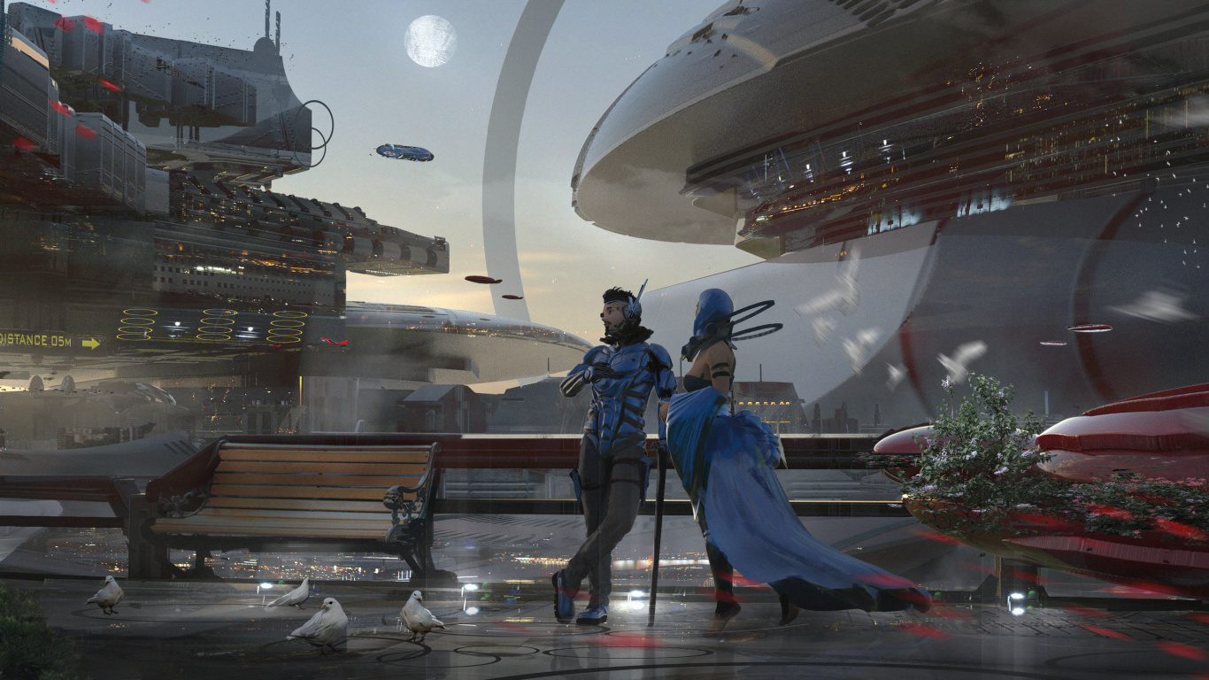 Обои концепт арт, иллюстрация, Научная фантастика, арт, произведение искусства в разрешении 1366x768