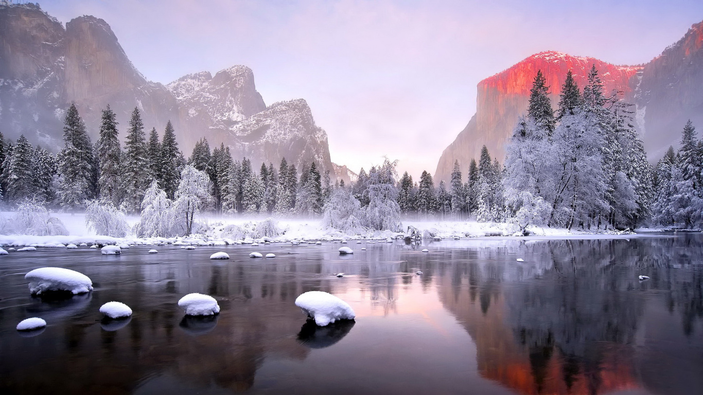 Обои отражение, природа, зима, замораживание, дикая местность в разрешении 1366x768