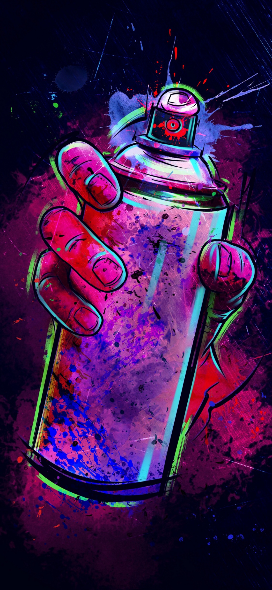 Обои баллончик, граффити, уличное искусство, свет, пурпур в разрешении 1125x2436