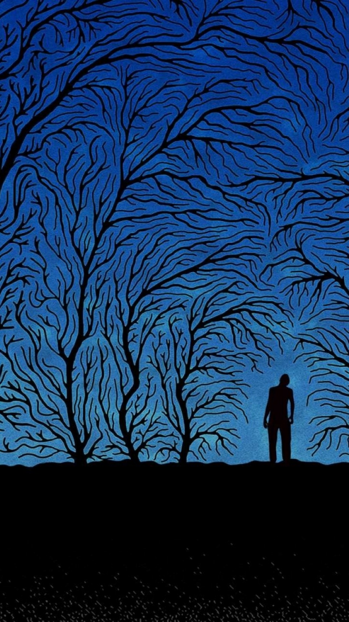 Обои синий, дерево, ветвь, черный и белый, прут в разрешении 720x1280