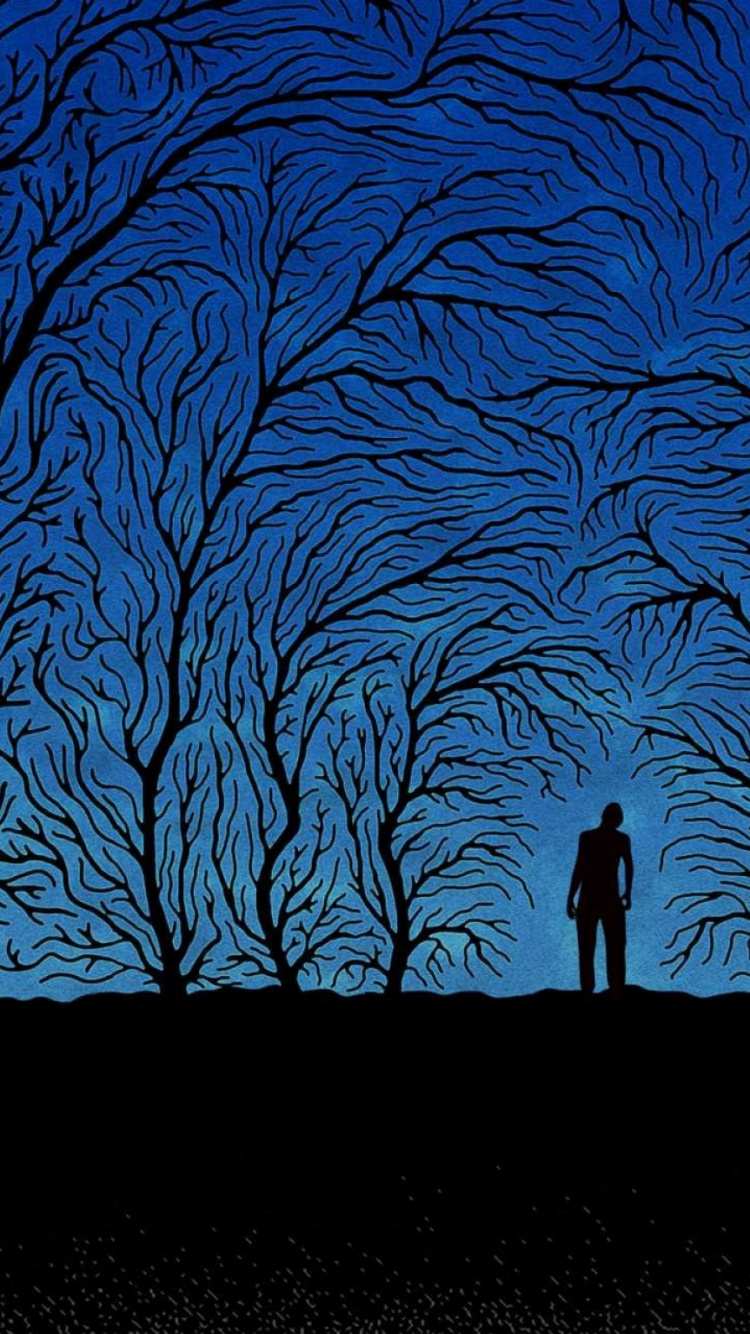 Обои синий, дерево, ветвь, черный и белый, прут в разрешении 750x1334