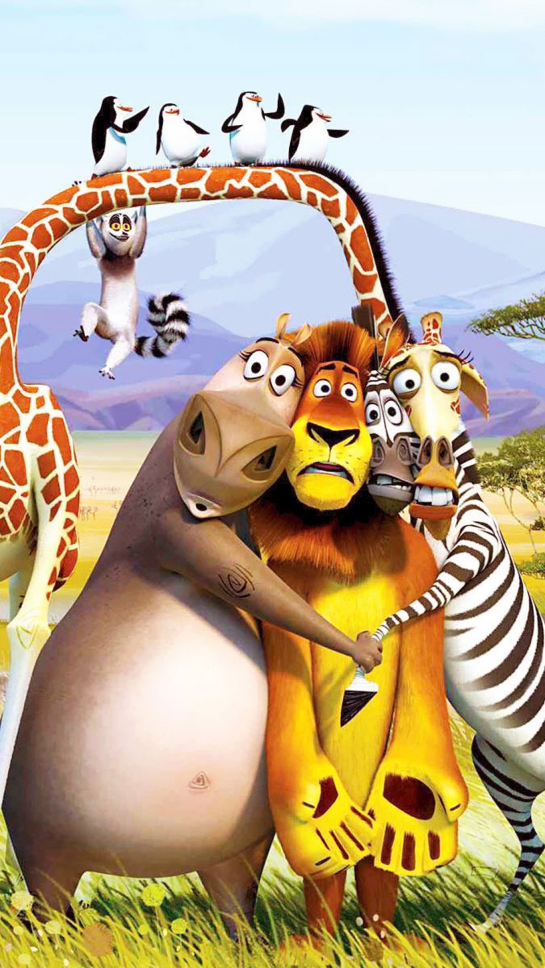 Обои анимация, Жираф, студия DreamWorks Animation, сенокосное угодье, Мадагаскар в разрешении 1080x1920