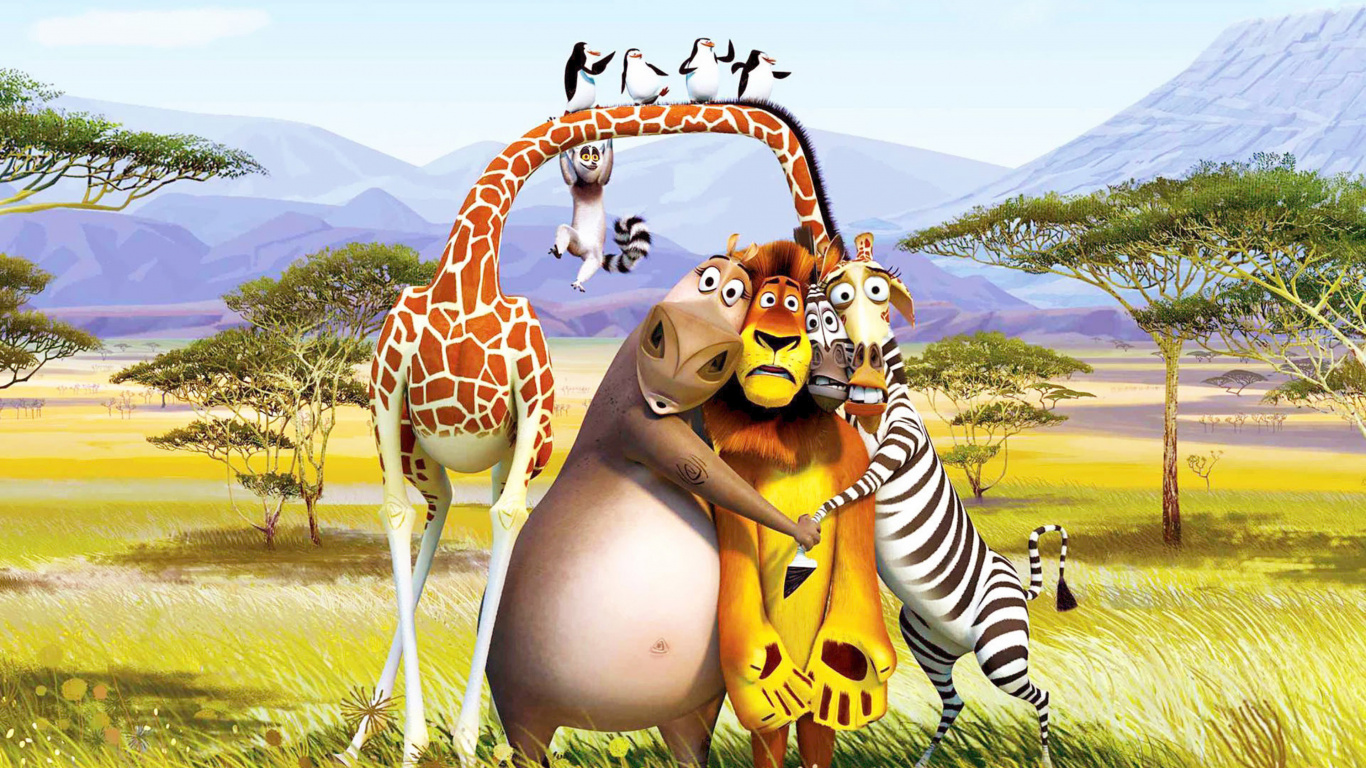 Обои анимация, Жираф, студия DreamWorks Animation, сенокосное угодье, Мадагаскар в разрешении 1366x768