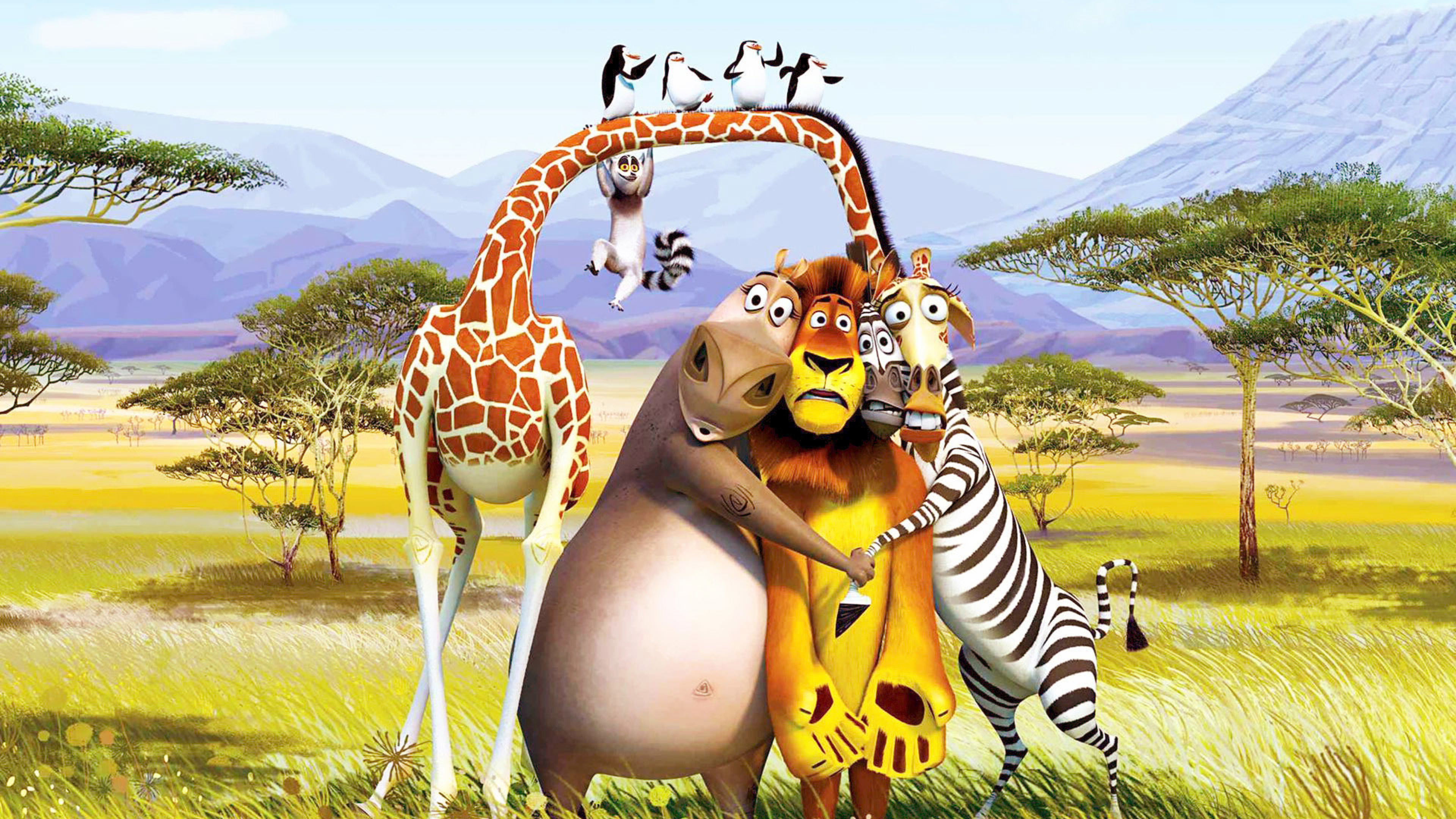 Обои анимация, Жираф, студия DreamWorks Animation, сенокосное угодье, Мадагаскар в разрешении 3840x2160