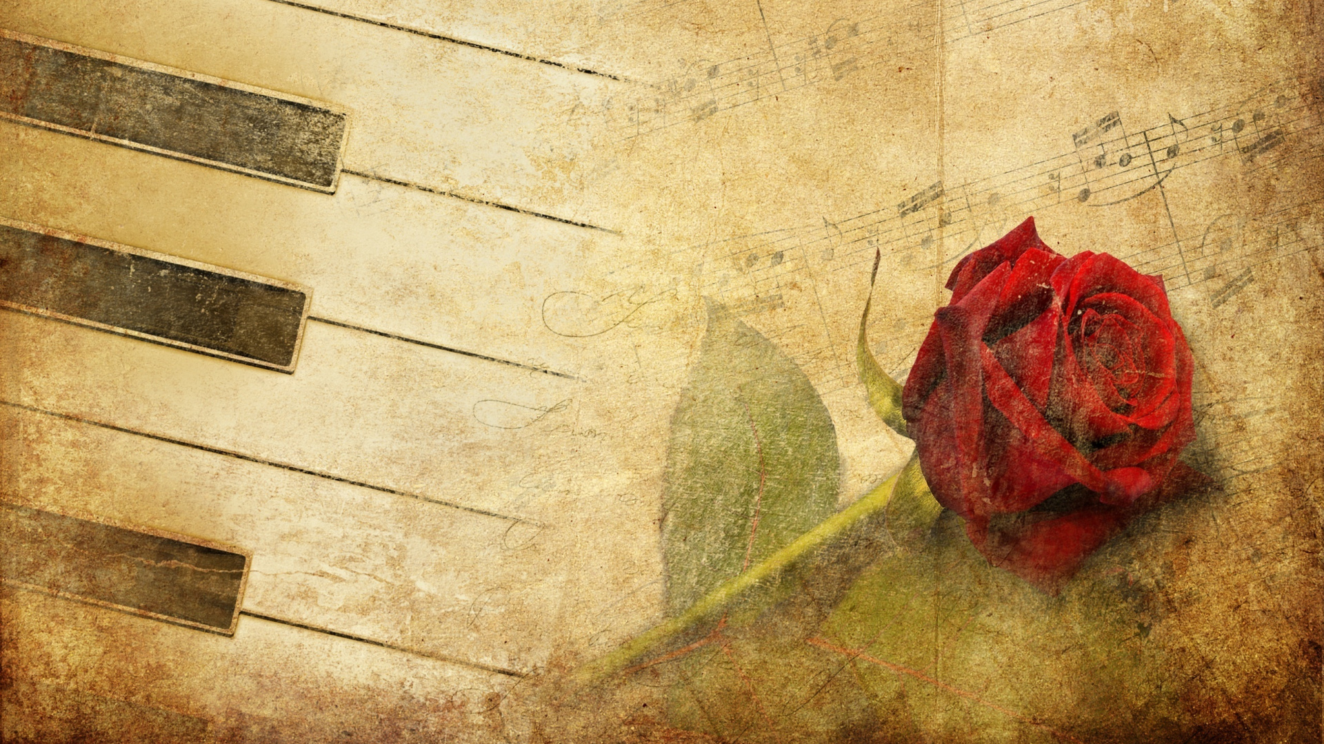 Обои классическая музыка, фортепьяно, ноты, красный цвет, стена в разрешении 1920x1080