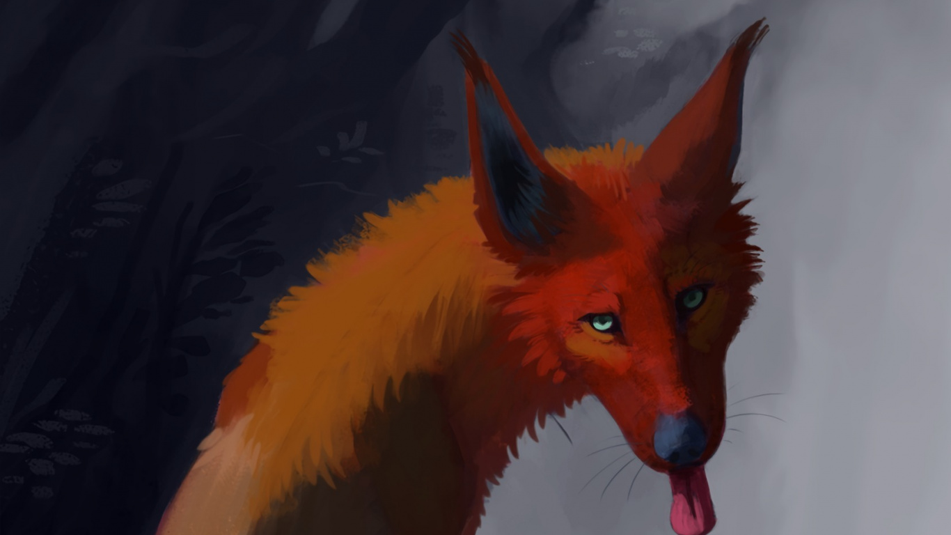 Обои рисование, рыжая лисица, иллюстрация, лиса, Псовые в разрешении 1366x768