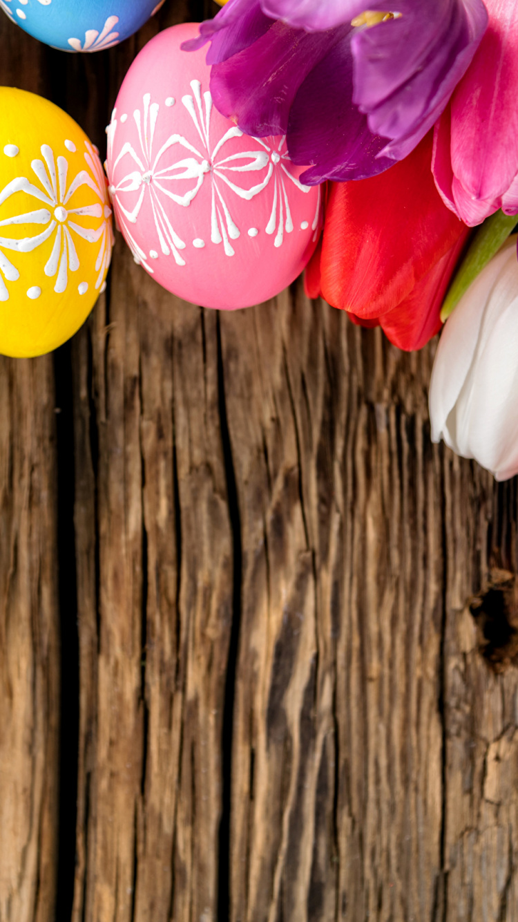 Обои пасхальное яйцо, весна, тюльпаны, пасха, цветок в разрешении 750x1334