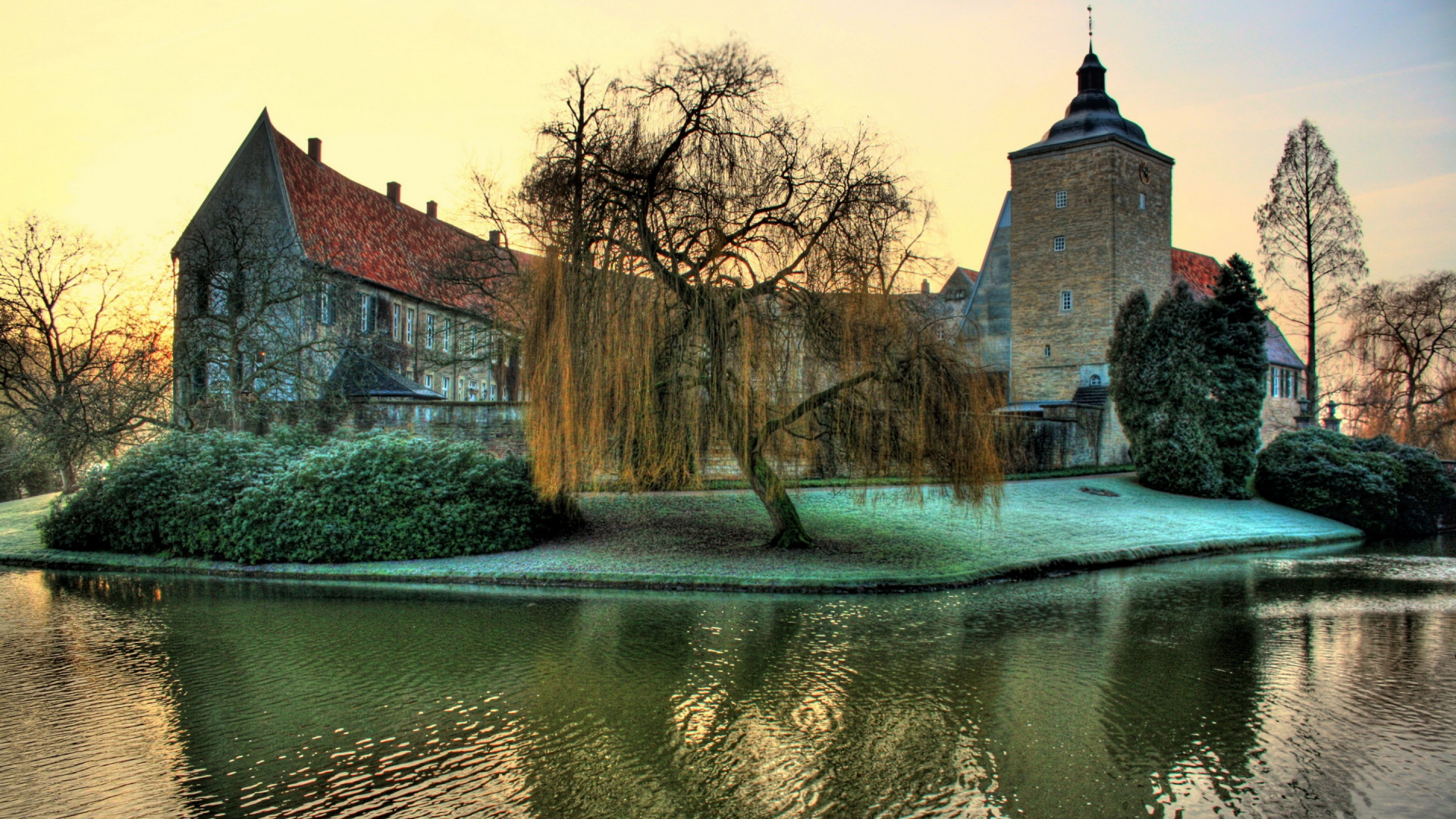 Обои замок, водный замок, вода, отражение, водный путь в разрешении 1920x1080