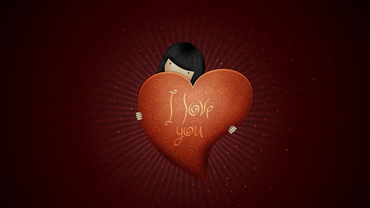 Обои девушка в любви, сердце, красный цвет, любовь, День Святого Валентина в разрешении 1280x720