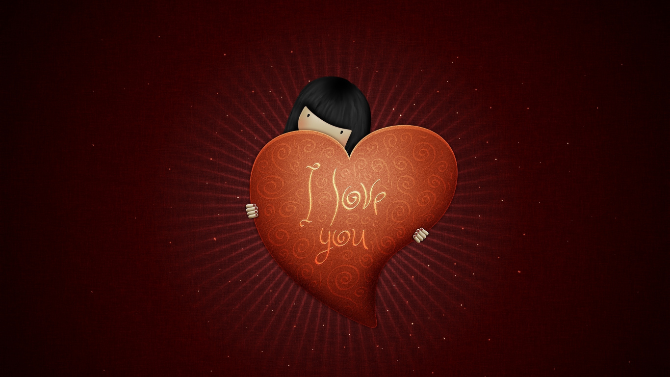 Обои девушка в любви, сердце, красный цвет, любовь, День Святого Валентина в разрешении 1366x768