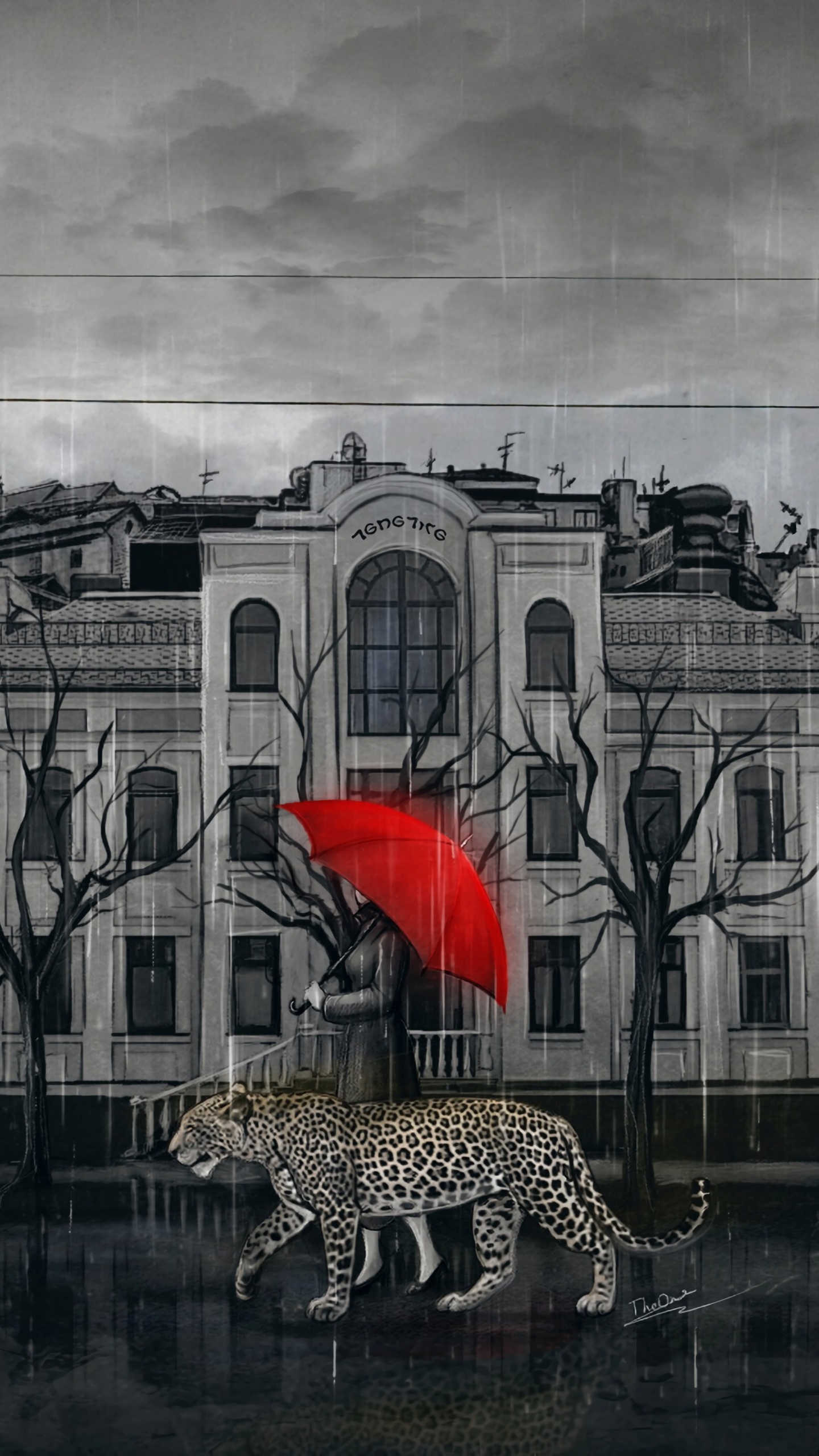 Обои фасад, уличное искусство, арт, иллюстрация, черный и белый в разрешении 1440x2560