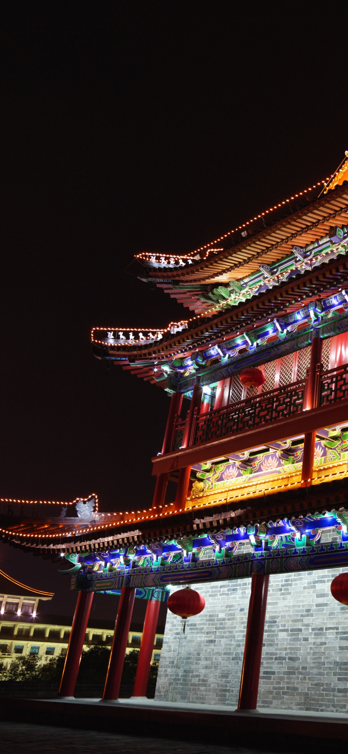 Обои Тайвань, китайская архитектура, ориентир, ночь, архитектура в разрешении 1125x2436