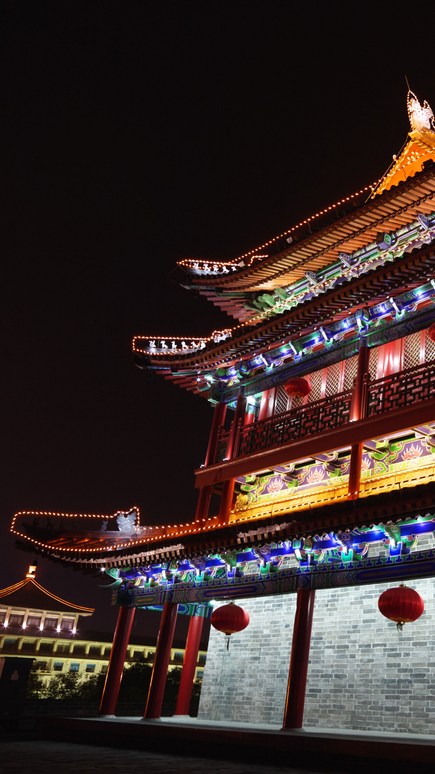 Обои Тайвань, китайская архитектура, ориентир, ночь, архитектура в разрешении 1440x2560