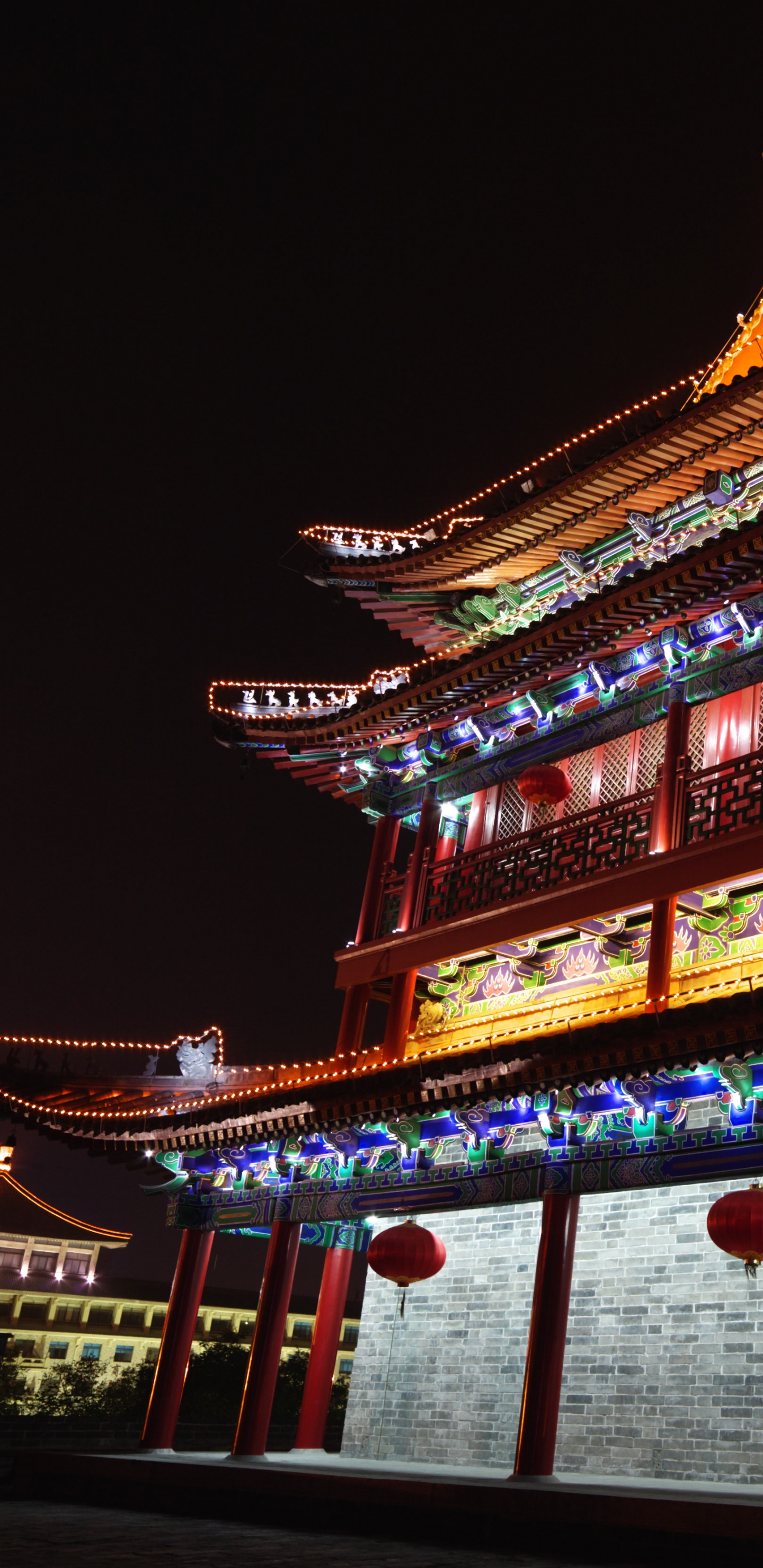 Обои Тайвань, китайская архитектура, ориентир, ночь, архитектура в разрешении 1440x2960