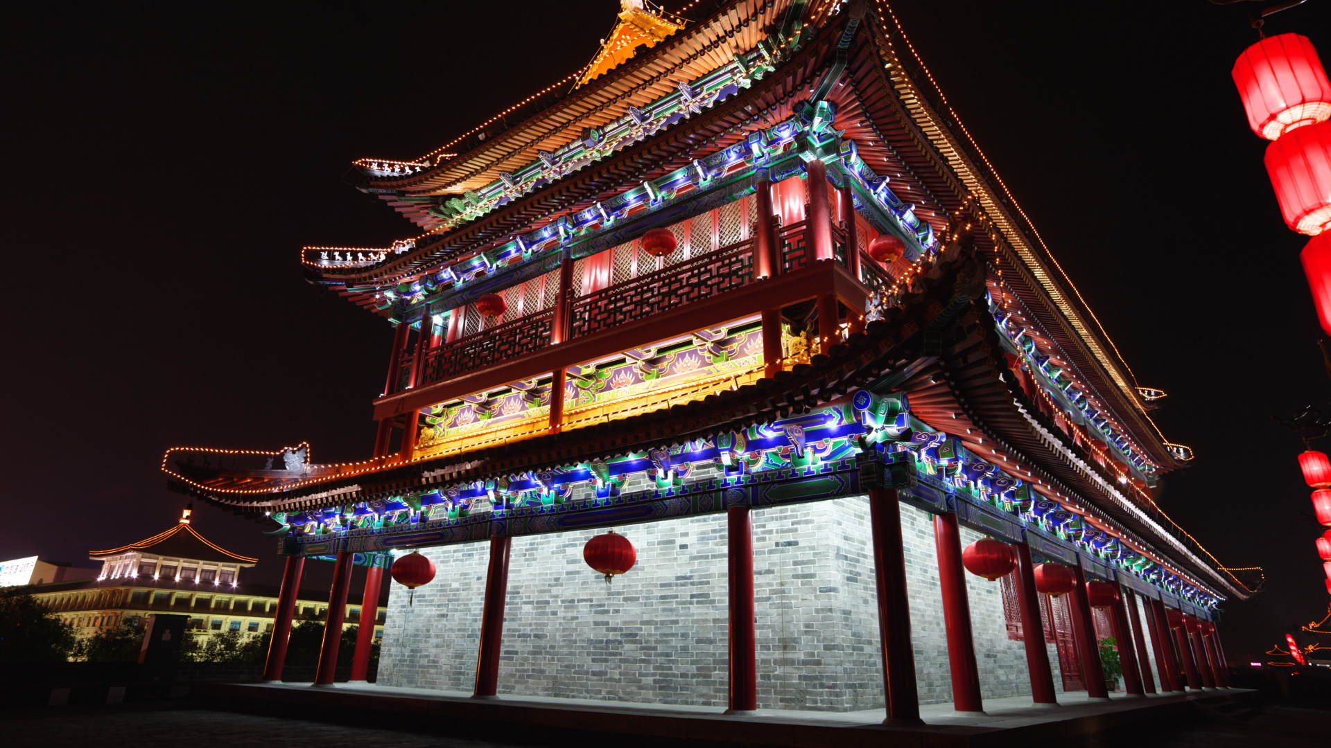 Обои Тайвань, китайская архитектура, ориентир, ночь, архитектура в разрешении 1920x1080