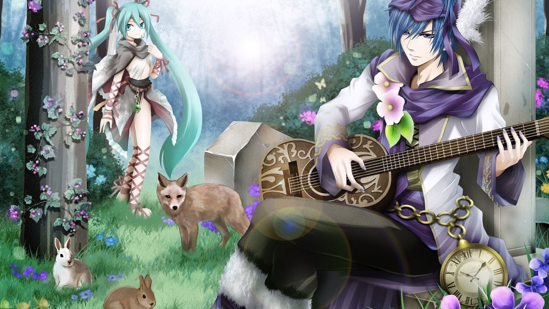 Обои Хацунэ Мику, кайто, вокалоид, иллюстрация, пурпур в разрешении 1920x1080