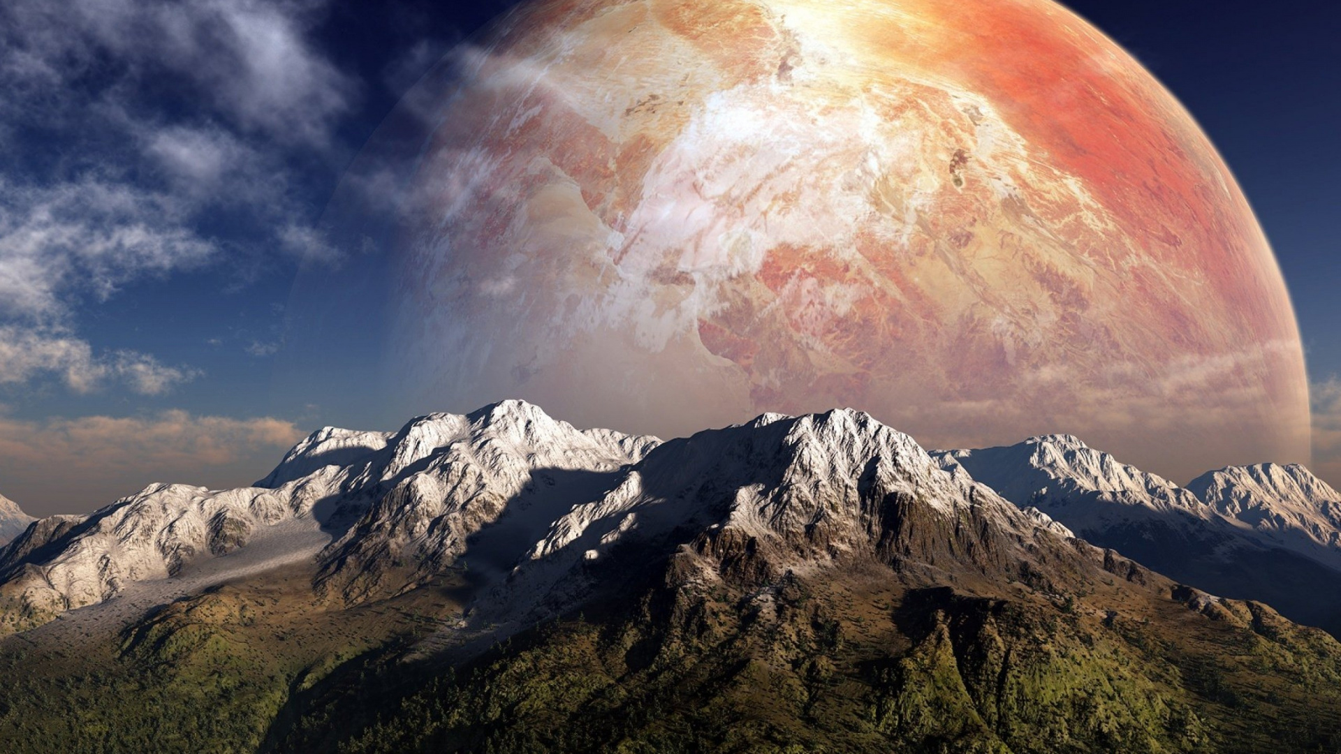 Обои земля, планета, луна, гора, атмосфера в разрешении 1920x1080