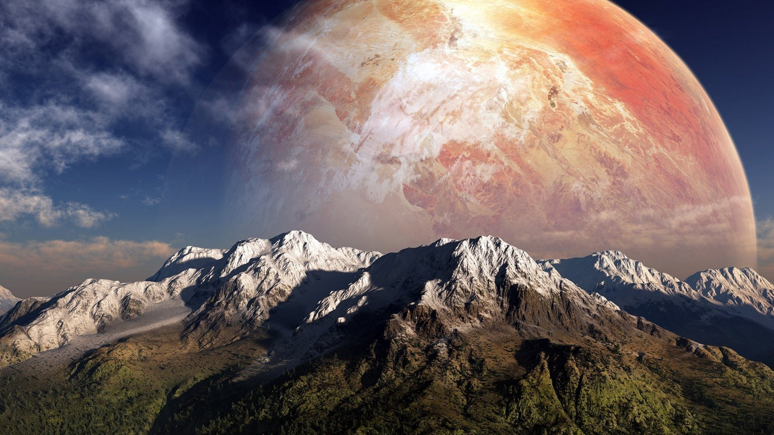 Обои земля, планета, луна, гора, атмосфера в разрешении 2560x1440
