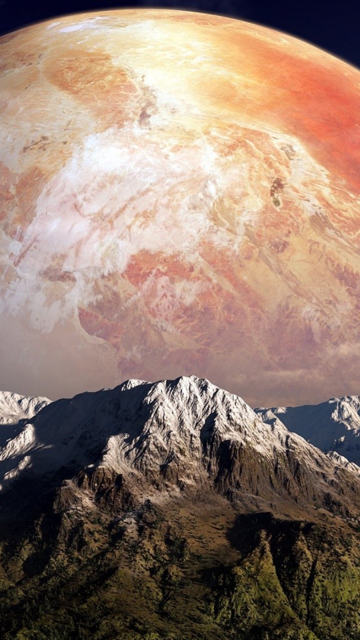 Обои земля, планета, луна, гора, атмосфера в разрешении 720x1280
