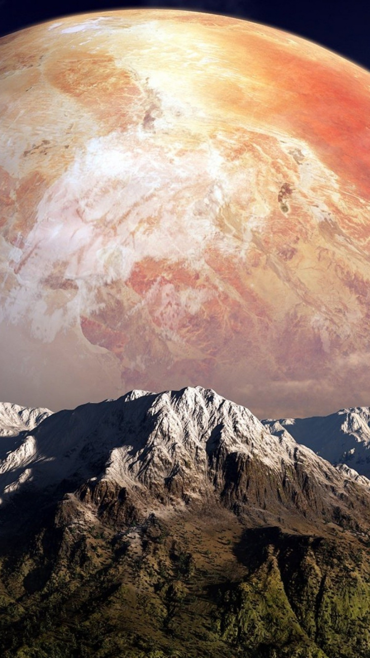 Обои земля, планета, луна, гора, атмосфера в разрешении 750x1334