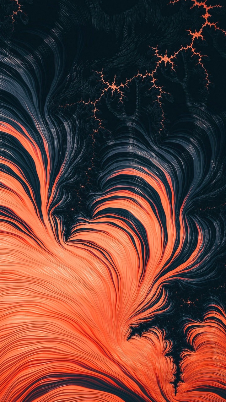 Обои лава, Оранжевый цвет, арт, живопись, линия в разрешении 720x1280