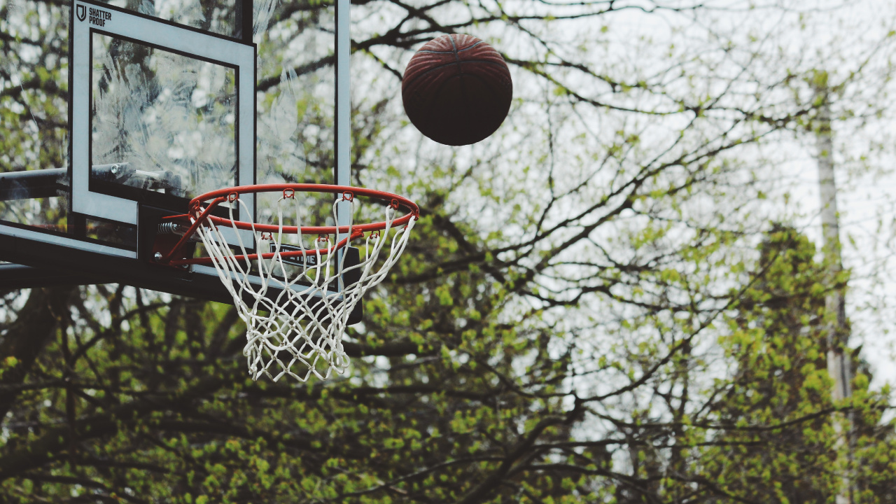 Обои Баскетбол, мяч, баскетбольная площадка, дерево, стритбол в разрешении 1280x720