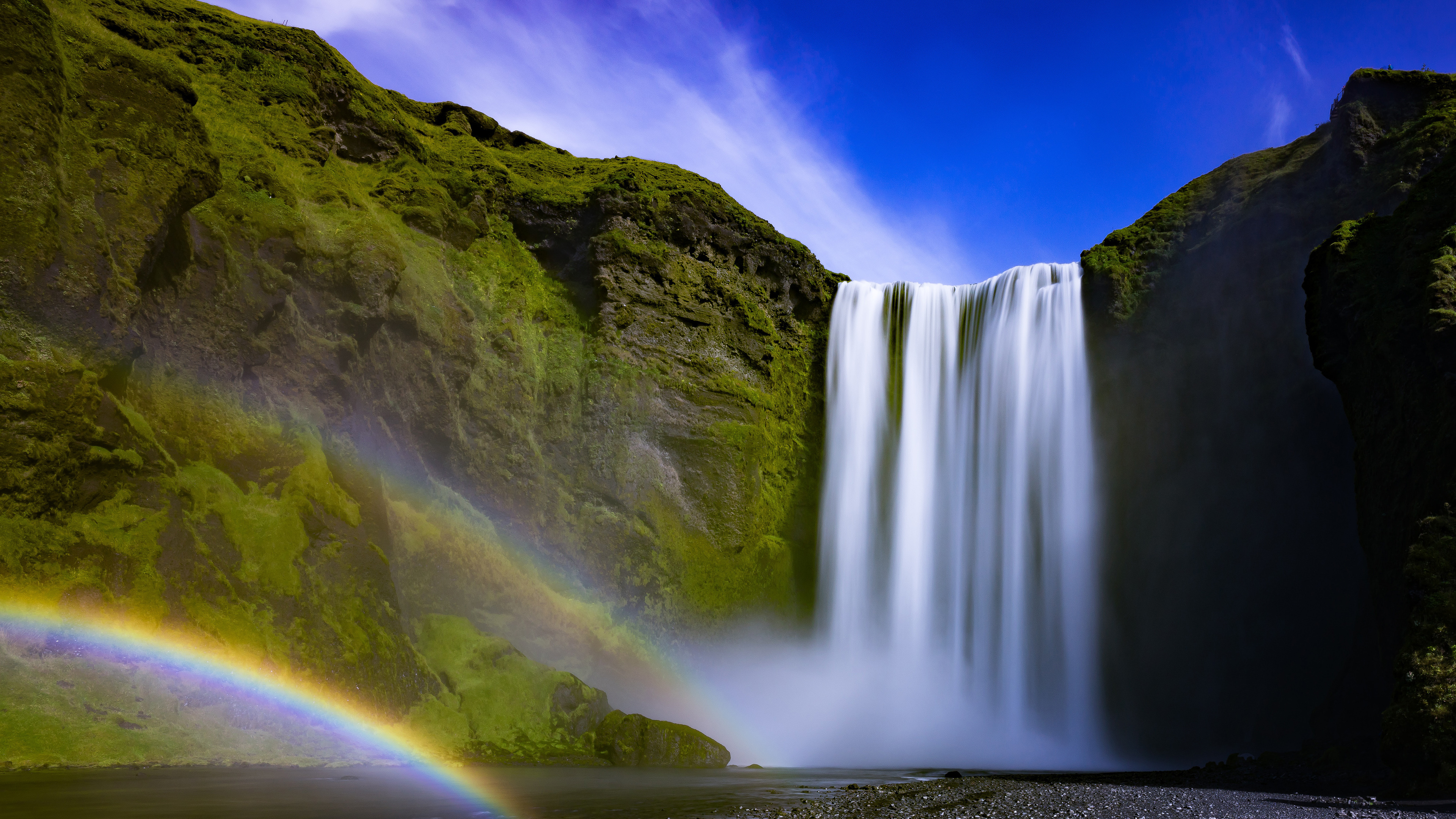 Обои Skgafoss, водопад, водоем, природа, вода в разрешении 3840x2160