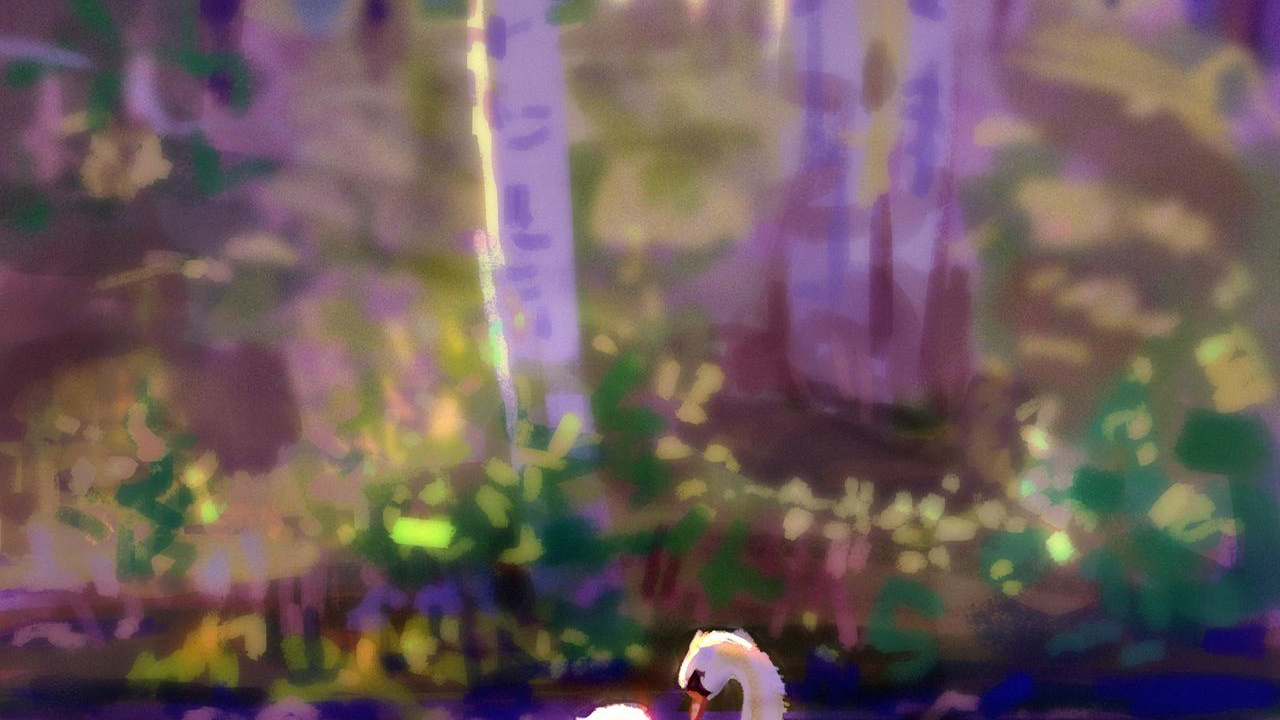 Обои птица, вода, тату, Лебедь, заболоченный рукав реки в разрешении 1280x720